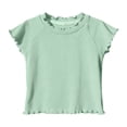 thumbnail image 3 of Swuxness Girls Solid Color Short Sleeve T-Shirts Tops Ruffle Hem Casual Fashion Crew Neck Tee Mint Green, 3 of 5
