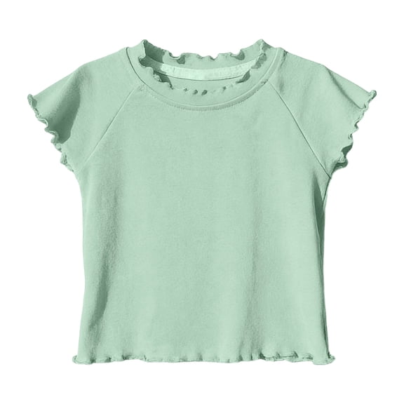 HomeGardon Girls T Shirts Ruffle Short Sleeve Crewneck Tee Solid Color Breathable Soft Casual Summer Layering Top for Toddler Kids,Mint Green