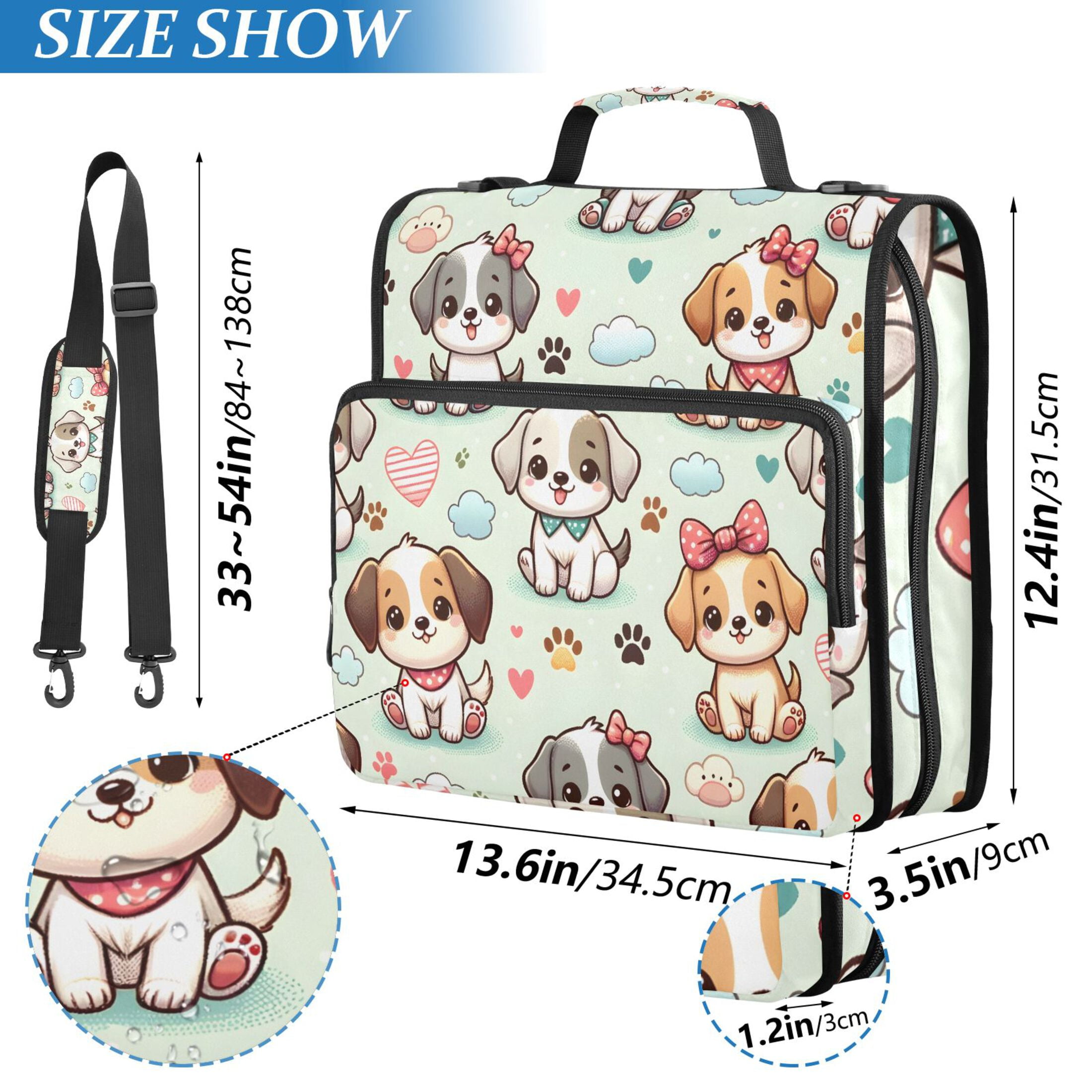 ALAZA Zipper Binder Cute Dog and Cloud 3 Ring Trapper Keeper File Folder Organizer Bag