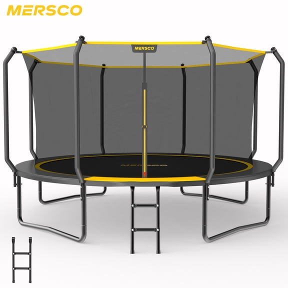 Mersco 14FT Kids Trampoline, ASTM Certified Heavy Duty Outdoor Trampoline with Safety Enclosure Net and Upgraded Ladder for Backyard Family Fun, Jumping Trampoline SUPER