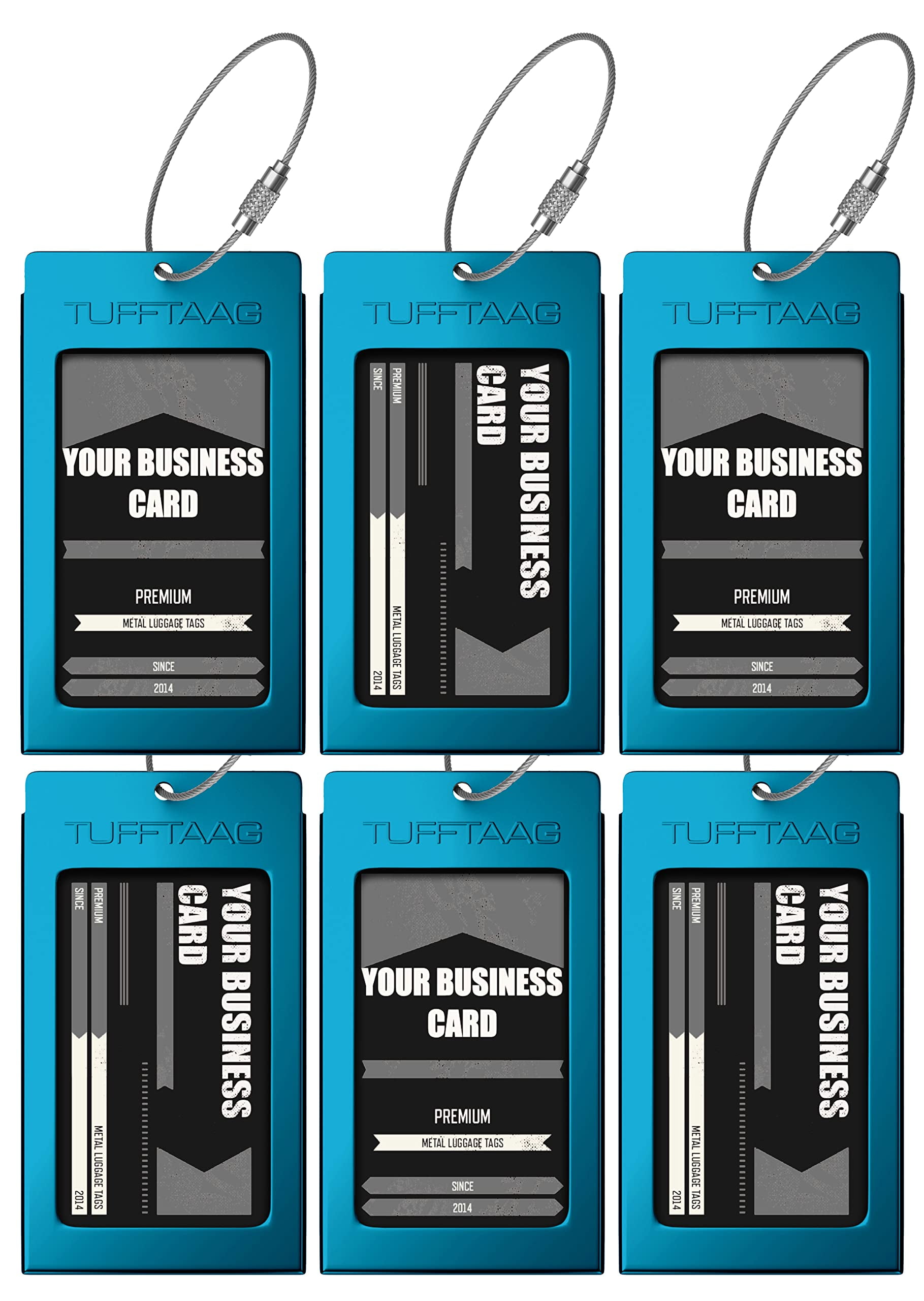 Luggage Tags Business Card Holder TUFFTAAG Travel ID Bag Tag in Many Color Options 6Pack