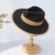 thumbnail image 3 of de estilo Vintage, parasol de para verano, protección , sombreros de vaquero de Panamá, Fedora para jardinería, niñas, , negro Macarena Sombrero de paja de ala ancha, 3 of 8