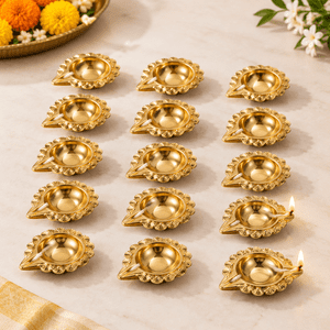 20 Floral Brass Diyas for Pooja Diwali Decoration and Return Gifts