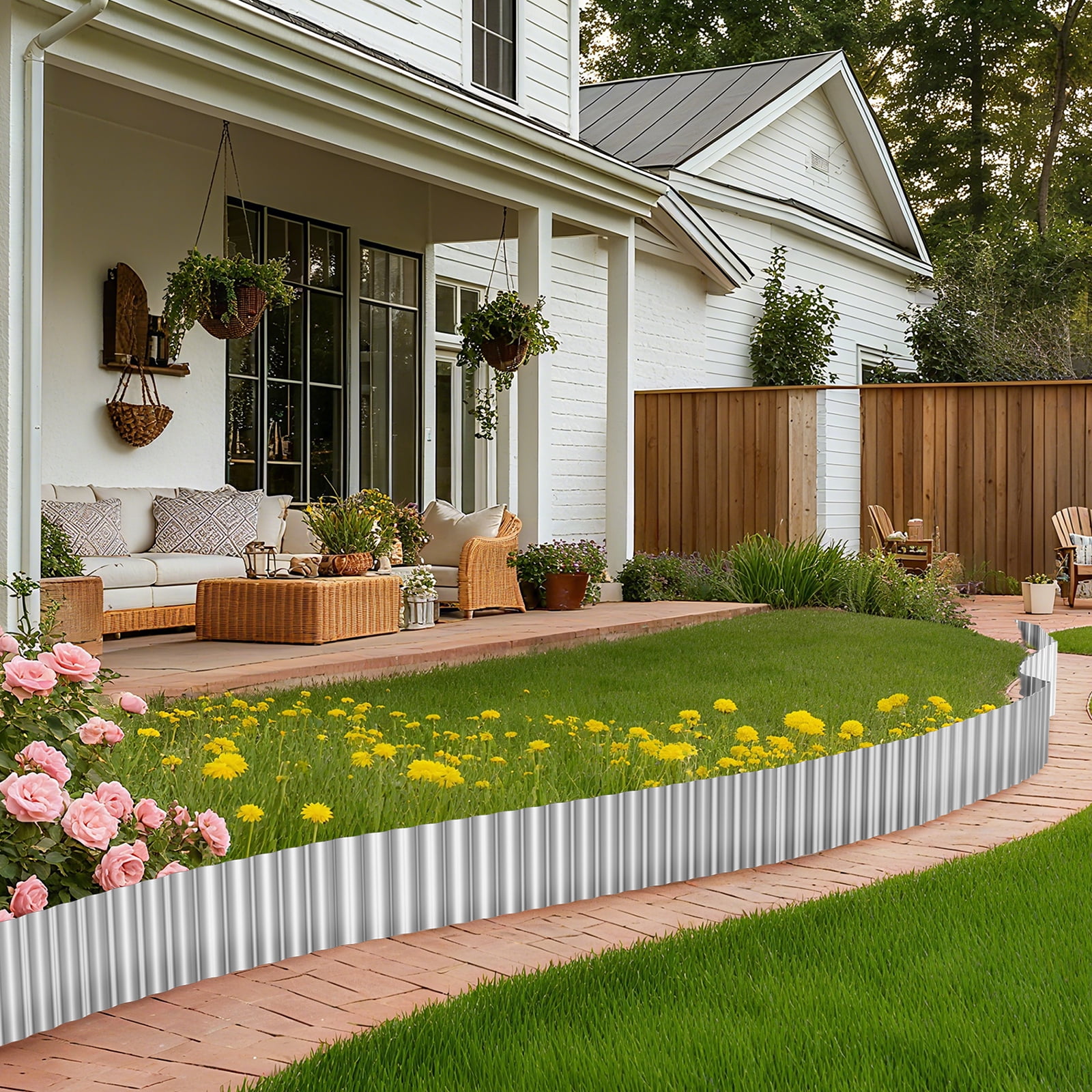 Corrugated Metal Garden Edging, 6''x20FT Galvanized Steel Landscape Border for Flower Beds, Lawn, Yard & Pavers