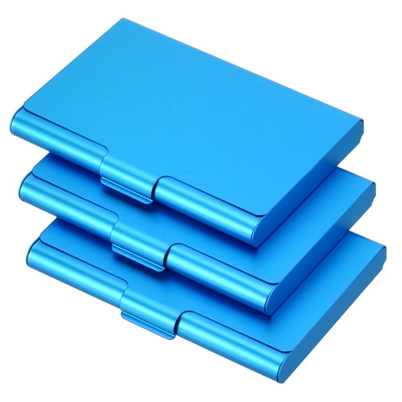 Professional Business Card Holder Aluminum Pocket Credit Card Case, Blue 3 Pack