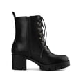 thumbnail image 3 of BLISSFUL STEP Women Lace-Up Platform Chunky Heels Combat Boots Black 9.5, 3 of 6