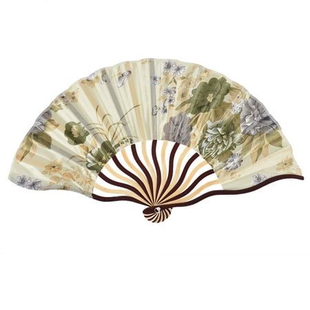Summer Bamboo - Summer Bamboo Ribs Flower Pattern Portable Foldable Hand Fan Green w Bag