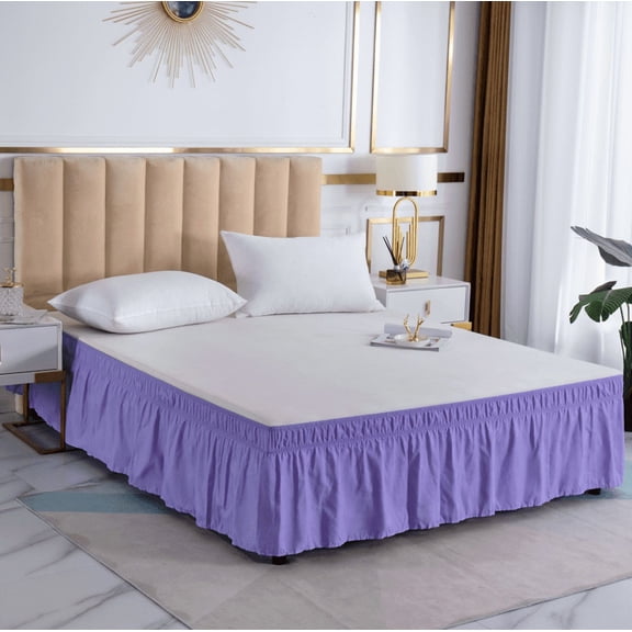 Namzi 78"x80" King Bed Skirt Elastic Dust Ruffle for Easy Installation, 1 Piece,Light Purple