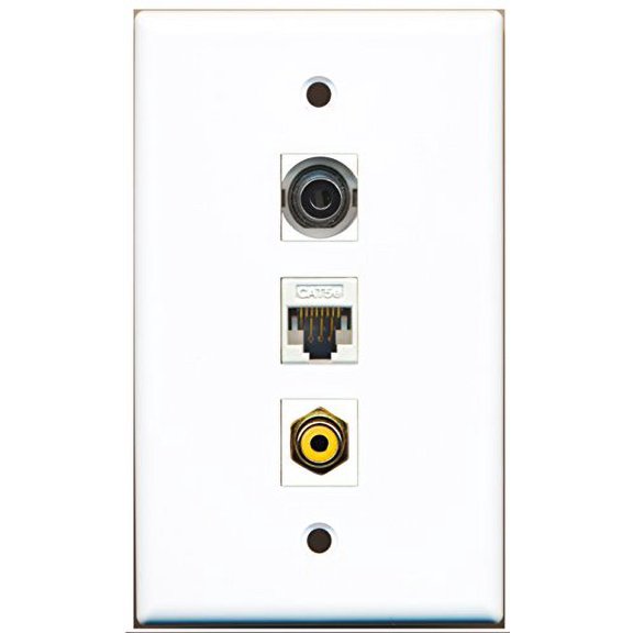 RiteAV - 1 Port RCA Yellow 1 3.5mm 1 Cat5e Ethernet White Wall Plate