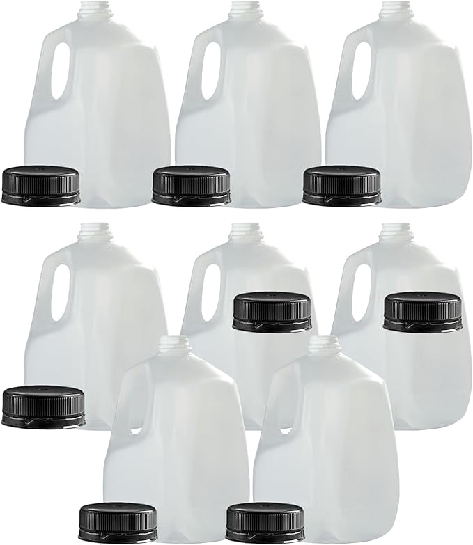 (8 PACK) 128 Oz Empty Plastic Gallon Juice Bottles with Tamper Evident Black Caps - Smoothie Bottles - Ideal for Juices, Milk, Smoothies, Picnic's and Even Meal Prep - Made in USA
