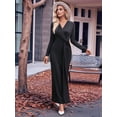 thumbnail image 4 of Womens Ruched Guest Gown Long Sleeve Split Bodycon Evening Dress V Neck Plain Twisted Waist Long Dresses Fall, 4 of 7