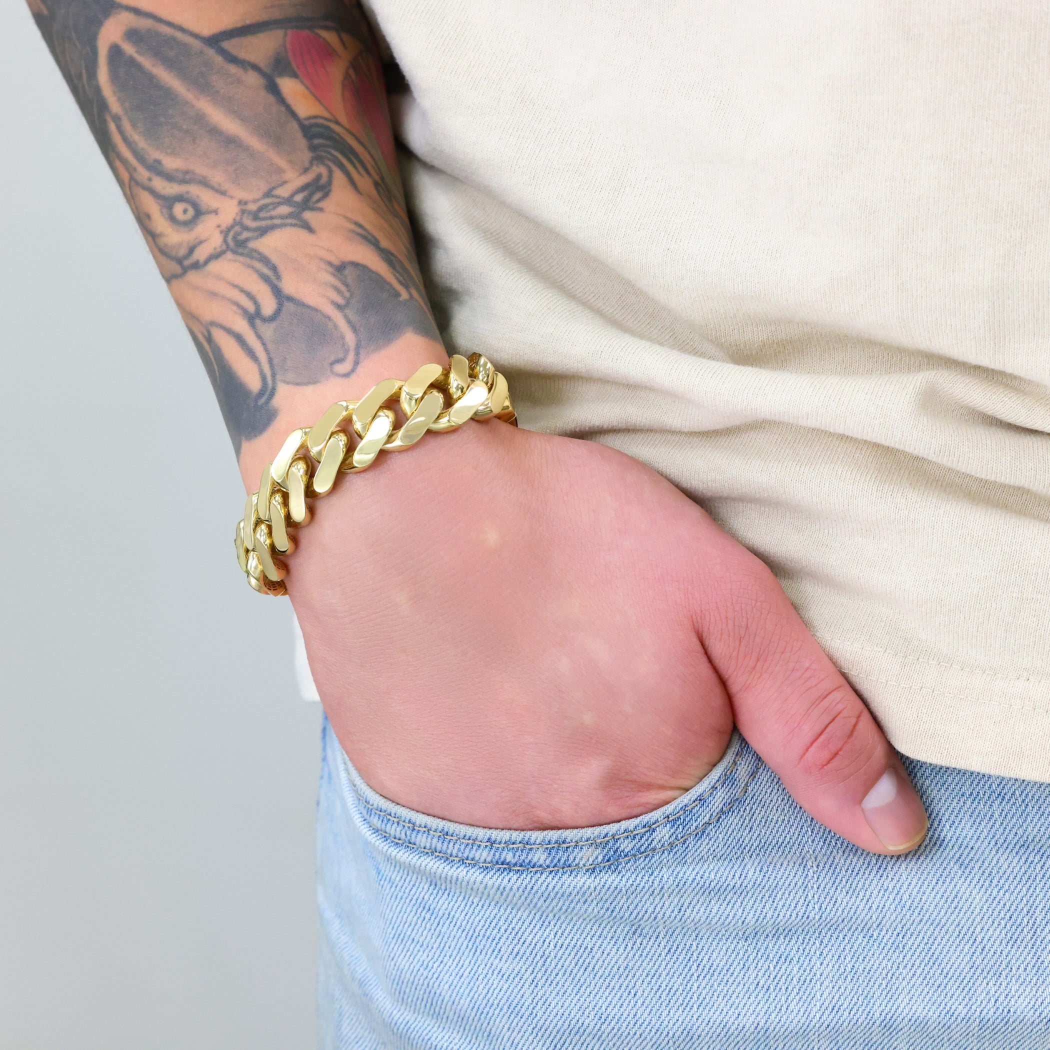 Nuragold 10k Real Yellow Gold Royal Monaco 15mm Miami Cuban Link Bracelet (7.5"-9") Italian Jewelry for Men