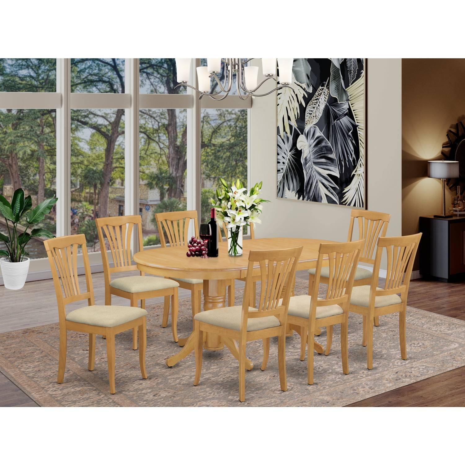 Dining Room Set-Oval Table With Leaf And Dining Chairs-Finish:Oak,Number of Items:9,Shape:Oval ...