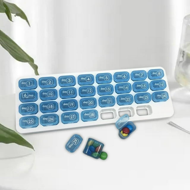 Organizador de pastillas, caja de pastillas, caja organizadora de medicamentos mensual de 31 días, contenedor de pastillas grande, estuche , Azul Macarena Organizador de almacenamiento