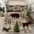 thumbnail image 2 of Feelyou Western Bear Deer Queen Sheet Sets, Vintage Rustic Patchwork Flat Sheet, Farmhouse Lodge Cabin Queen Fitted Sheet, Lightweight Room Decor, 4 Pieces, 2 of 7
