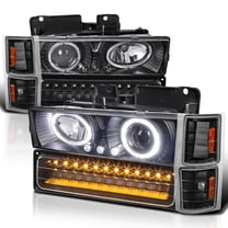 Spec-D Tuning Black Clear Projector Headlights   LED Bumper   Corner Lamps Compatible with 1994-1998 Chevy C10 Silverado Left   Right Pair Headlamps Assembly