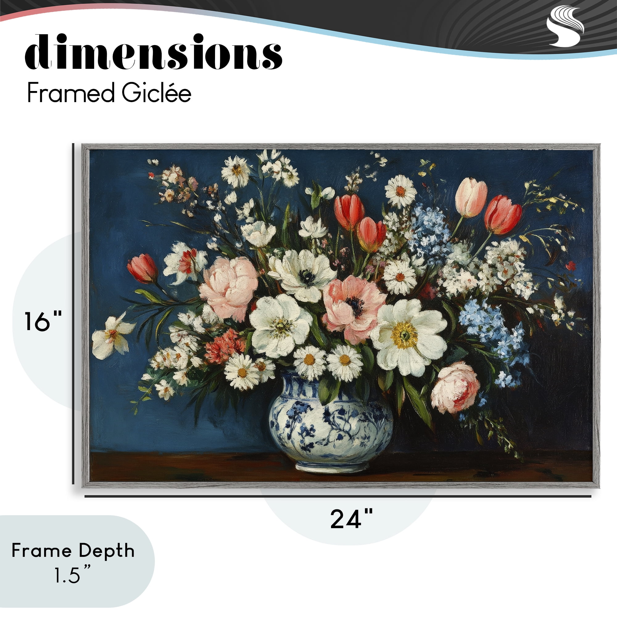 Stupell Industries Colorful Bouquet in Vase Gray Framed Giclee Art, design by Petal Prints Design