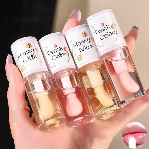 KTOuler Juego de 4 aceites hidratantes para labios con color, brillo de labios transparente, aceite de labios de miel, brillo de labios, aceite aromatizante, nutritivo de larga duración para mujeres y