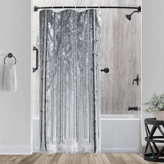 Stall 36"x72" Cedar Forest Shower Curtain Set with Hooks Winter Bathroom Curtain Modern Minimalist Waterproof Bath Curtain Machine Washable