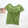 thumbnail image 4 of Olyvenn Built in Bra Tops Women Loose Fit Scoop Neck Short Sleeve Wear Summer Padded Bra Breathable Lounge T-Shirts Green M, 4 of 8