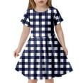 thumbnail image 1 of LUOGENLI Robe Mode pour Enfants à Carreaux Ajustée à Manches Courtes (6 14 Ans) Ensembles Jupe Maxi Filles Tenues 2 Pcs Plage Marine 12-14 Ans, 1 of 4