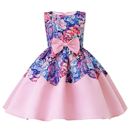 

Summer Savings Clearance! Edvintorg 2-10Years dress for kids girl summer Toddler Girls Net Yarn Flowers Print Bow Ruffles Birthday Party Gown Long Dresses
