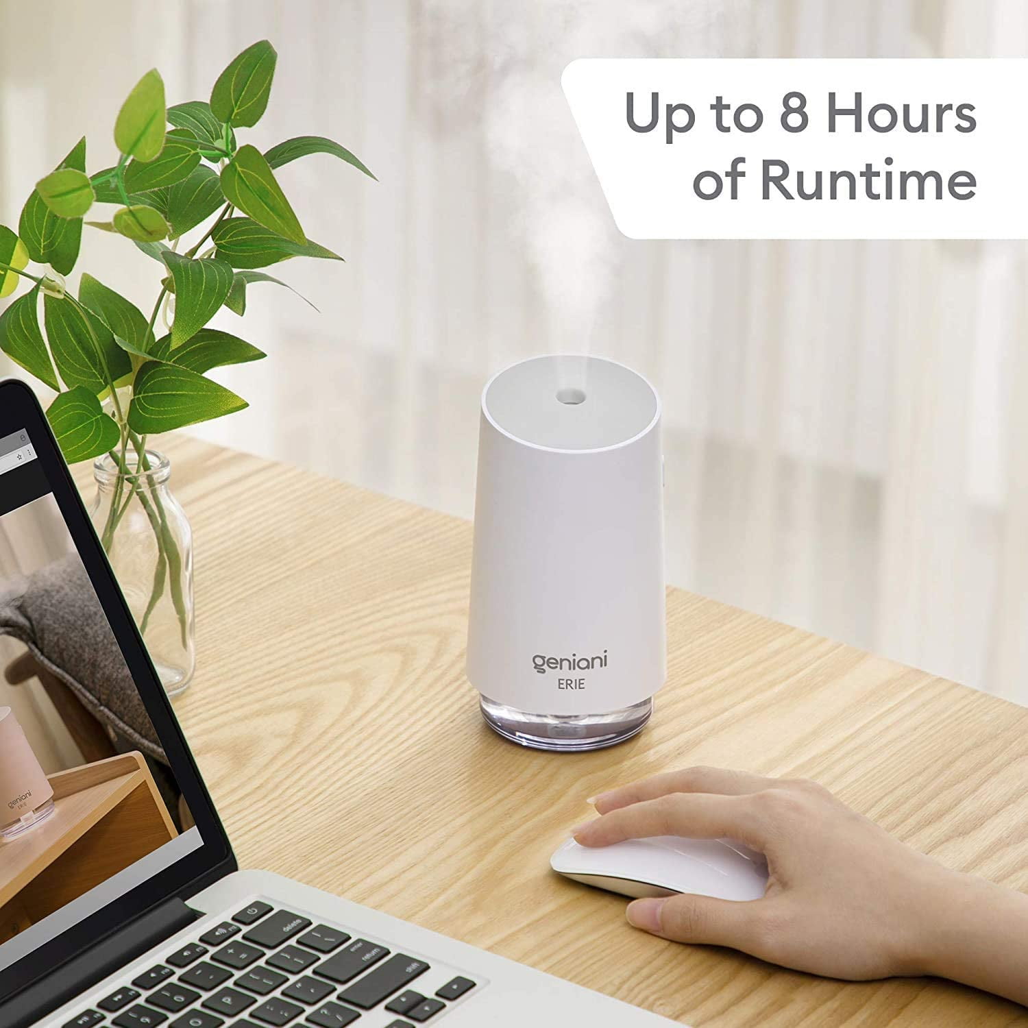Geniani Mini Cool Mist Humidifiers for Bedroom - Small Car Humidifier, 250ml (White)