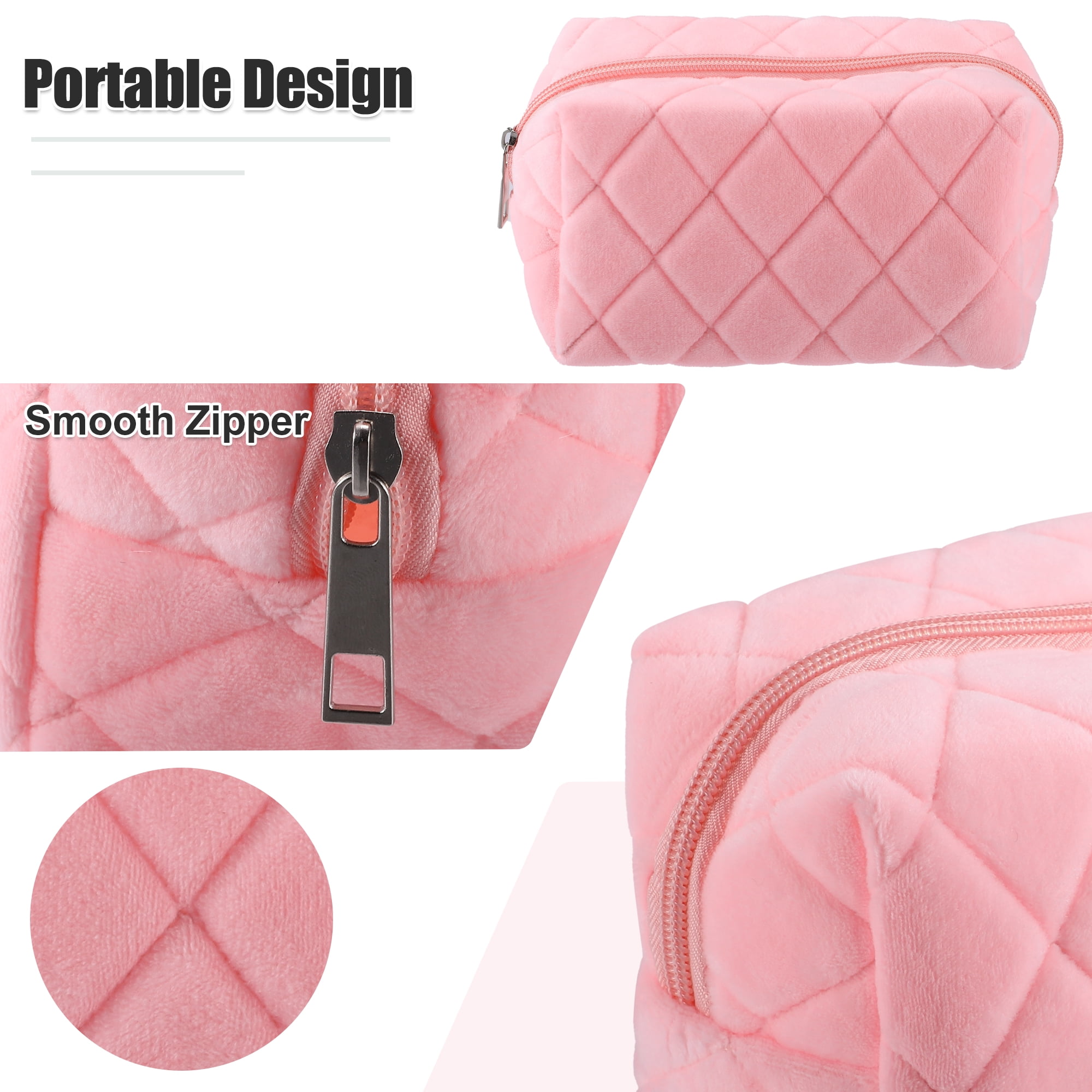 Unique Bargains 1Pc Soft Velet Durable Portable Travel Makeup Bag for Toiletry  Pink