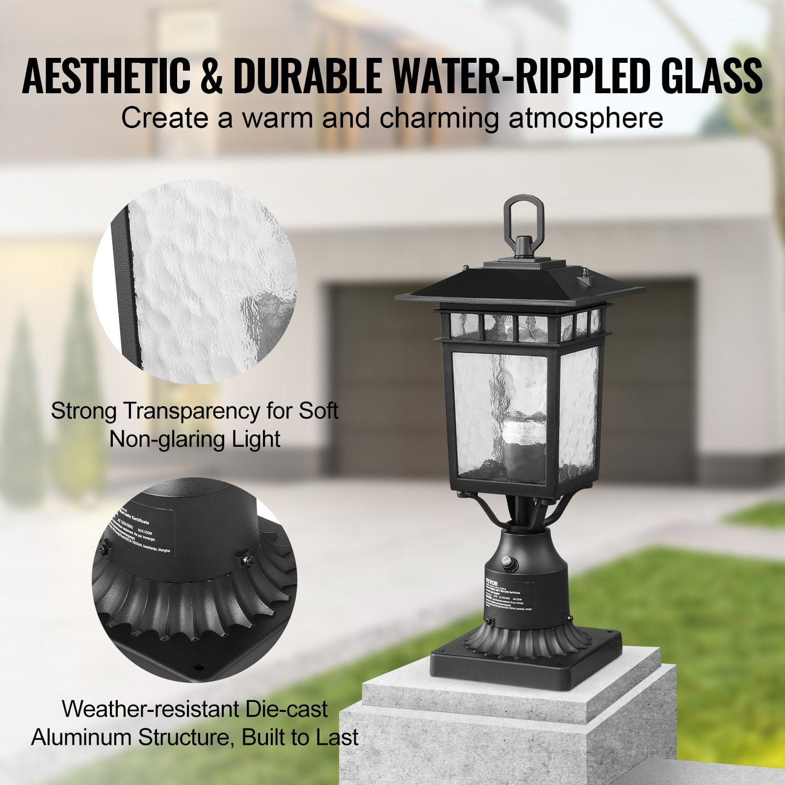 CAFORKP 2-Pack Dusk to Dawn Outdoor Lamp Post Lights - 15.75" Pole Mount, Weatherproof Fixtures