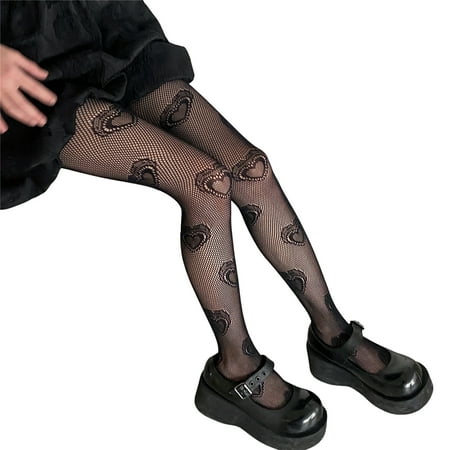 

RuiJY Bottomed Pantyhose Dressing Up High-Waist Stylish Girls Heart Pattern Stockings Mesh Pantyhose