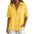thumbnail image 5 of Womens Short Sleeve Casual Button Down Shirts Summer Soft Fashion Cotton Linen Blouses Tops, 5 of 7