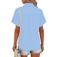 thumbnail image 5 of Ashirexll Womens Summer Tops, Short Sleeve Shirts for Women, Fashion Casual Solid Color Plaid Flared Hem Button-Up Blouse, 5 of 6