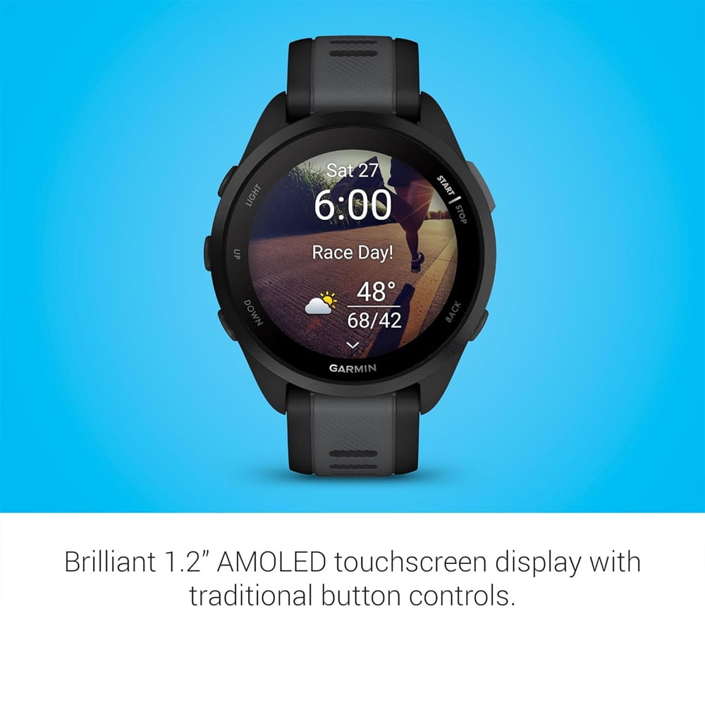 Garmin 010-02863-20 Forerunner 165 Smart Sport Watch, Black + Slate Gray Bundle with 2 YR CPS Enhanced Protection Pack| Official Garmin USA Dealer