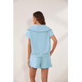 thumbnail image 4 of Women Two Piece Outfits Tracksuit Half Zip Lapel Cap Sleeve Sweatshirt High Waist Drawstring Shorts Set Sweatsuit, 4 of 6