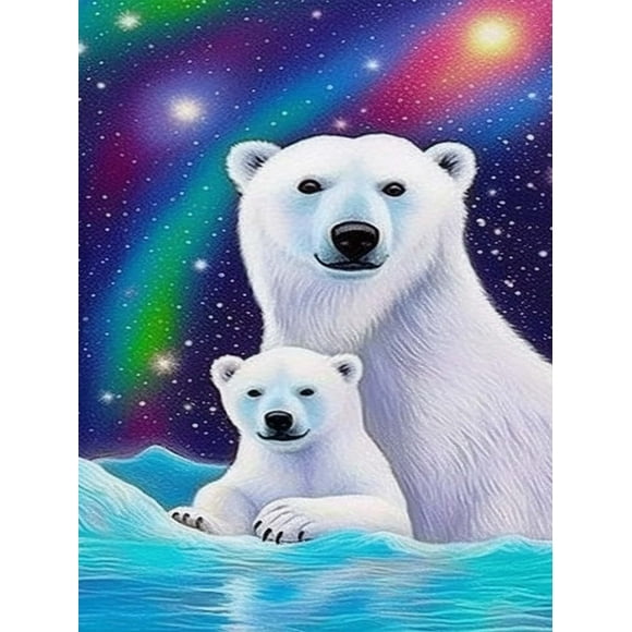Sky Bear 5D Diamond Painting Kit - Full Drill DIY Rhinestone Pasted Paint with Diamond Set for Arts and Crafts Decorations - Polar Bear in the Sky - 12x16inch