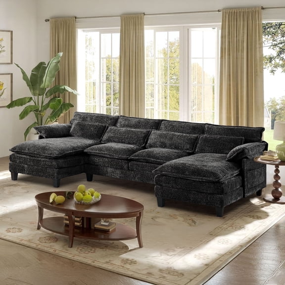 JONPONY 109" Modular Sectional Sofa,Boucle Couch Set,U-Shaped Sleeper Sofa for Living Room,Black