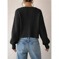 thumbnail image 6 of Women'S Long Sleeve V-Neck Button Down Rib Knit Cropped Cardigan Sweater Black XL, 6 of 7