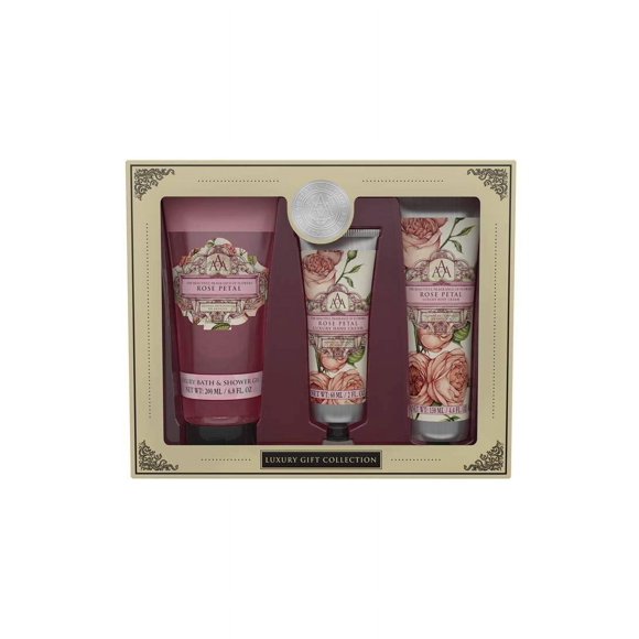 AAA Bath & Body Collection - Gel de ducha 200 ml Crema de manos 60 ml y crema corporal 130 ml (pétalo de rosa)