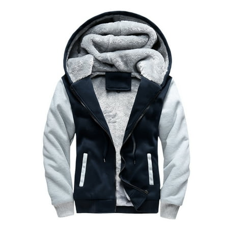 Velvet Hood Coat - Men's Winter Plus Velvet Padded Zipper Hooded Warm Sporting Sweater Jacket
