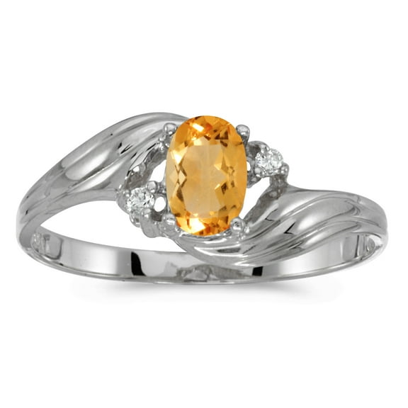 10k White Gold Oval Citrine And Diamond Ring