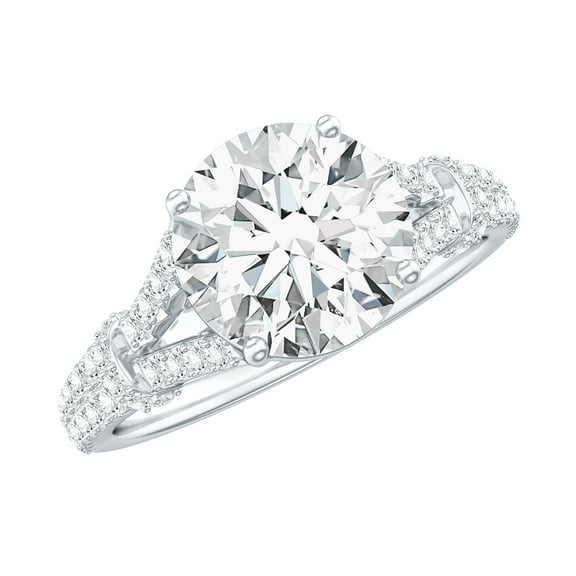 Rosec Jewels Moissanite Round Engagement Ring 2 Carat - Split Shank Ring - 8 mm - D-VS1 Quality Certified, 925 Sterling Silver, US 4.00