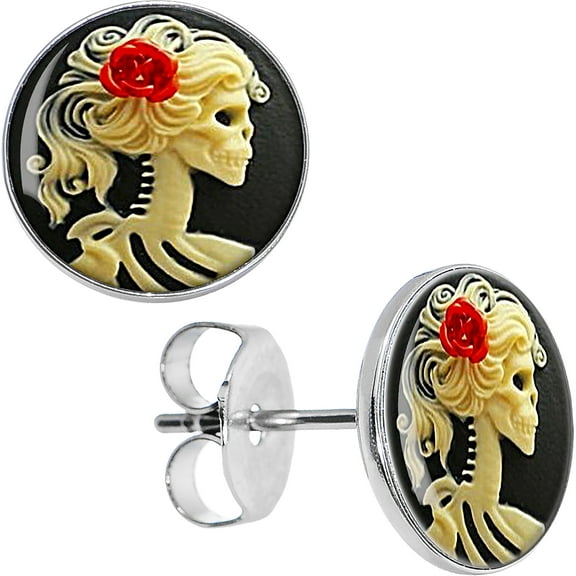 Body Candy Stainless Steel Red Rose Skeleton Stud Earrings
