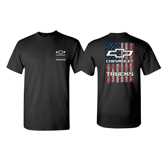 Chevy Trucks Bowtie American Flag Black T-Shirt - X-Large