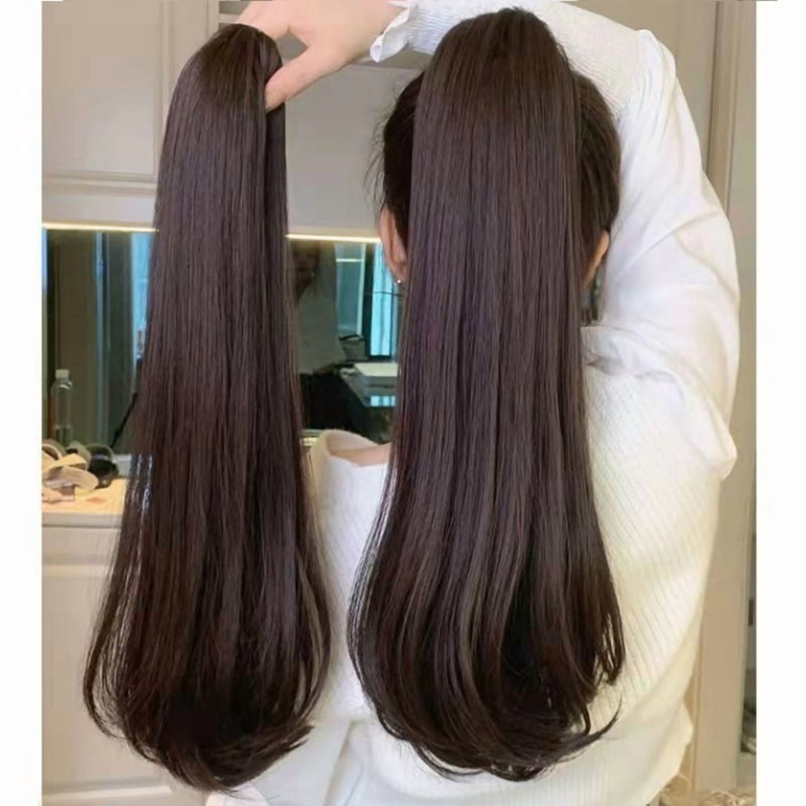 Synthetic 16Inch/20Inch Long Straight Grab Clip In Ponytail Hair Extensions Black Hairpiece for Women Hair Accessories