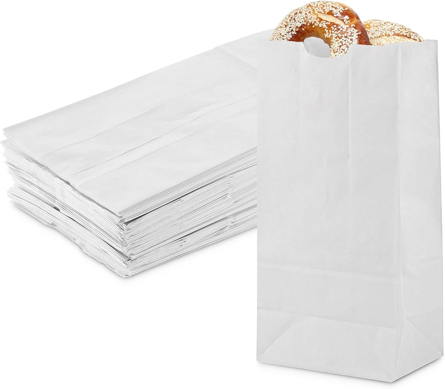MT Products White Paper Bags, 8 lb Disposable Paper Lunch Bags Fold Top, Pack of 100