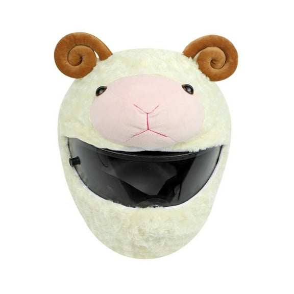 MoreChioce Plush Motorcycle Helmet Cover Cute Cartoon Goat Motorbike Helmet Hat for Most Full Face Helmets Beige