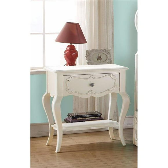 Benzara BM154529 26 x 17 x 24 Po. Belle Table de Nuit en Bois, Blanc Perle