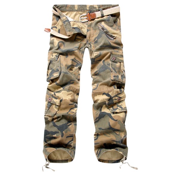 Rewenti Men's Pants Men's Loose Multi-Pocket Washed Overalls Outdoor Casual Pants Trousers Khaki 6(M)