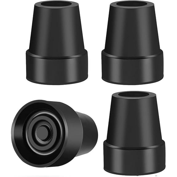 Emlimny Crutch Tips,3/4 inch Walking Cane Tips 4 Pack Set, No-Slip Quad Cane Replacement of Black Rubber Tips, Heavy Duty Walking Stick Base, Anti Skid Cane Foot for Stability Cane Tips