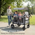 thumbnail image 4 of LINLUX Wagon Stroller for 4 Kids, Stroller Wagon 4 Seats w/Adjustable Handle, Detachable Tray, Gray, 4 of 10